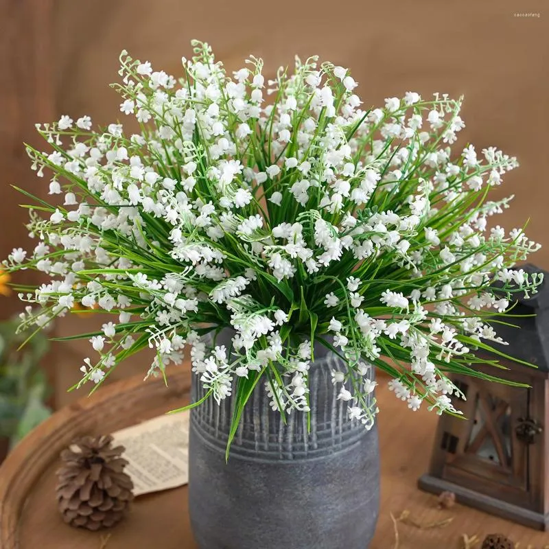 Decorative Flowers Artificial Flower Bellflower Lily Valley Plastic Wedding Decoration Home Soft Fake Plant Wall Table Green