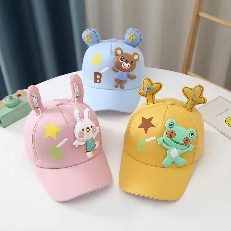 CAPS HATS SPRING SOMMER BARN CARTOON BASEBALL CAP MED EAR Animal Frog Rabbit Bear Kids Bonnet Baby Sun Hat For Boy Girl 230626
