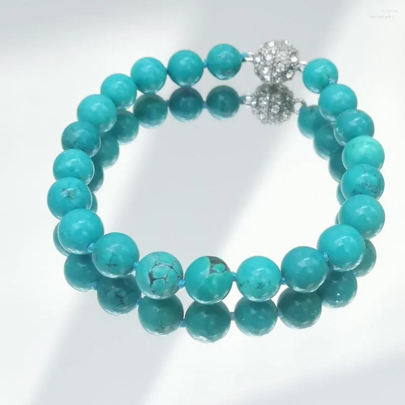 Strand Lii Ji Real Stone 8mm Turquoise Bracelet Zircon Aimant Pour Femme Homme 18-20cm