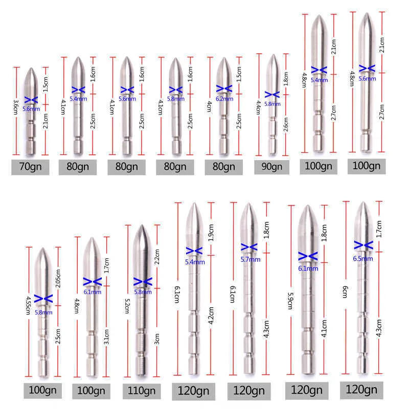 Arco Seta ID4,2 mm Faça você mesmo 70 80 90 100 110 120 Grain Aço inoxidável Ponto de bala Ponta Cabeça de flecha Acessório para arco e flecha Arco HunterHKD230626