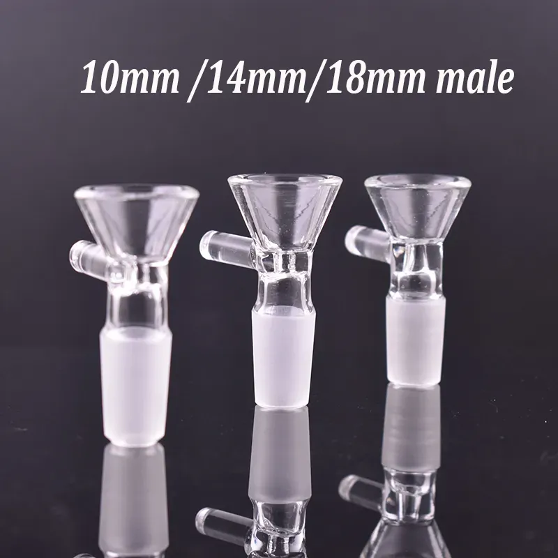 Thick Round Funnel Glass Bowl Herb Dry Oil Burners With Handle 10mm 14mm 18mm male Slide bowl piece For smoking Accessories Glass Bongs