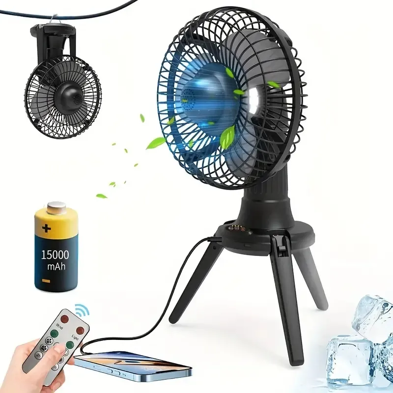 1pc Ventilateur Pliant Avec Télécommande, Ventilateur Portable Ventilateur De Grande Capacité Avec Trépied, Pour La Randonnée En Plein Air Camping Pêche