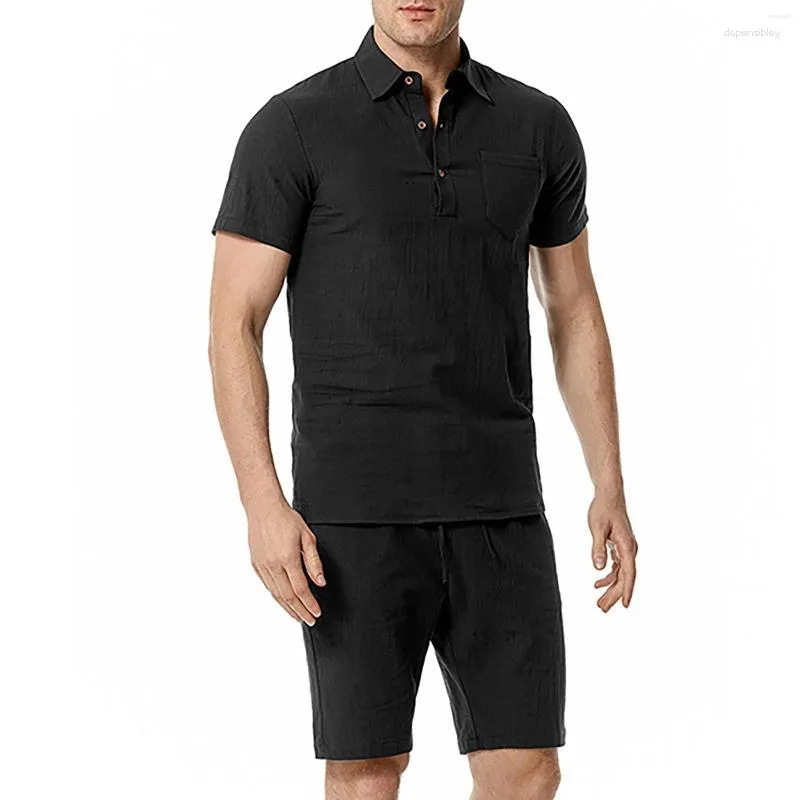 Erkek Eşofman Erkek Erkek Takım Elbise Yaz Yaka Cepler Slim Fit Kısa Kollu Gömlek Şort Plaj Büyük Boy Eşofman Rahat Açık