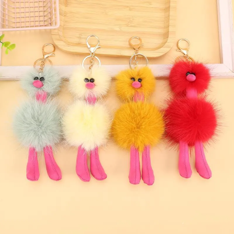 Nouveau porte-clés boule de poils multicolore en peluche autruche décoration suspendue en forme d'animal en peluche sac à dos porte-clés accessoires Y23158