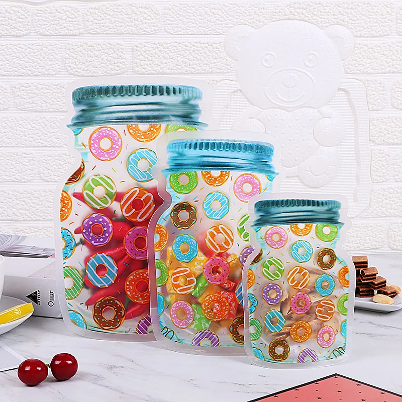 Mason Jar Food Sealing Storage Bag Reusable Candy Cookies Bag Refrigerator Fresh Storage Bag Ziplock Kitchen Organizer