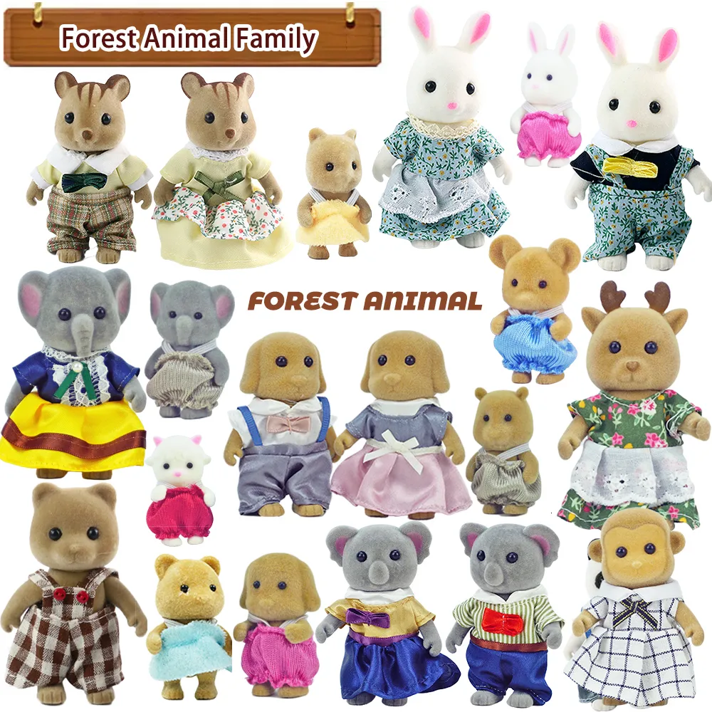 Doll House Accessories Simulation Forest Animal Family 1 12 Scale Dollhouse Bunny Reindeer Pretend Game Set Children's Christmas For Girl Birthday Gift 230626