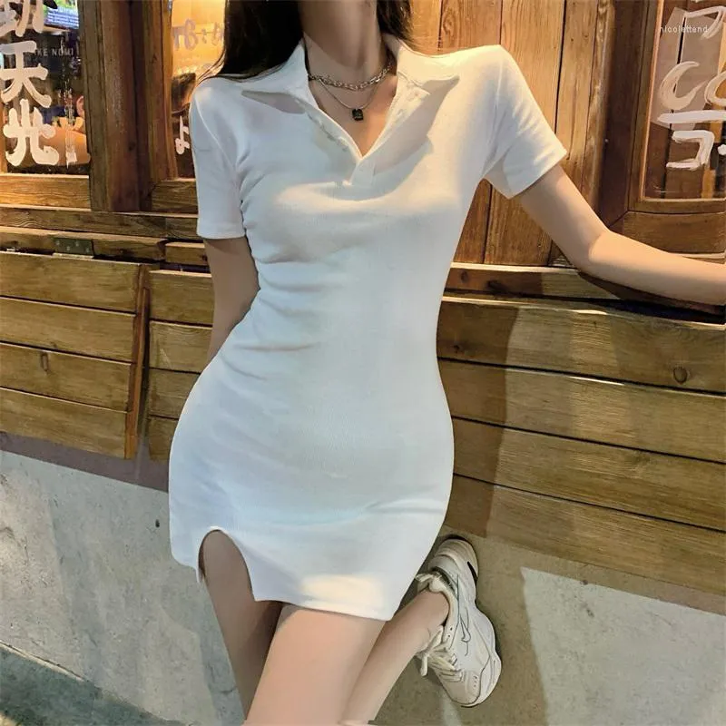 2023 Summer Cotton Mini Dress Casual Polo Style With Khaki Corset