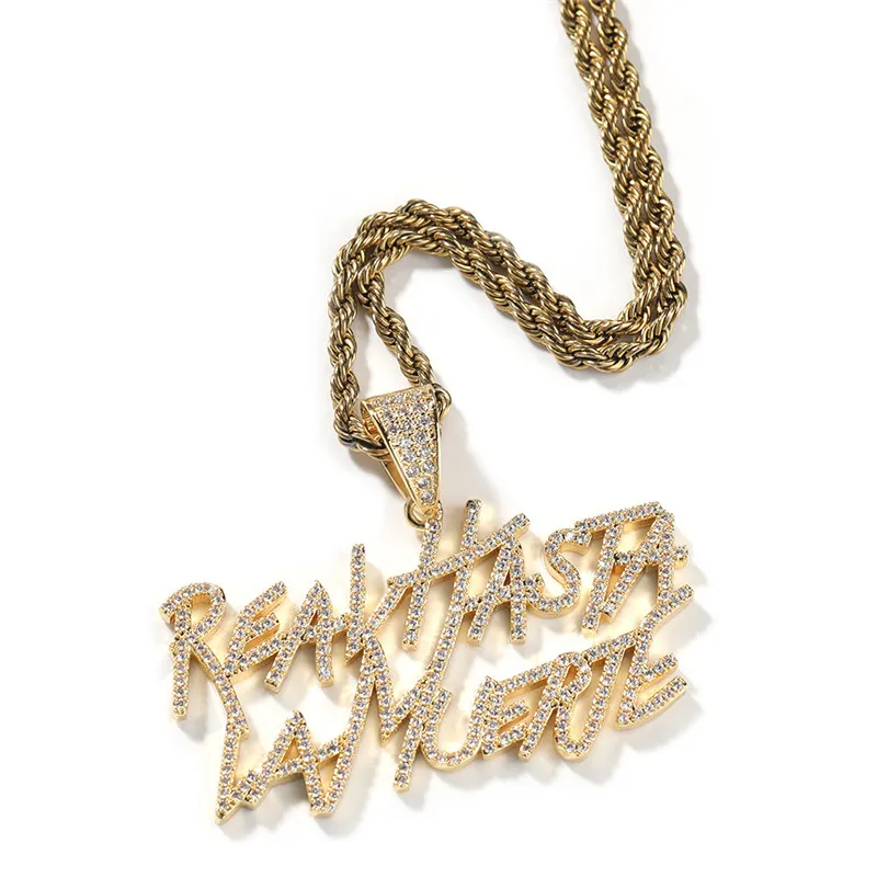 Diamant personnalité lettre pendentif Hip Hop Street Rap Double couche nom collier mode ICE bijoux