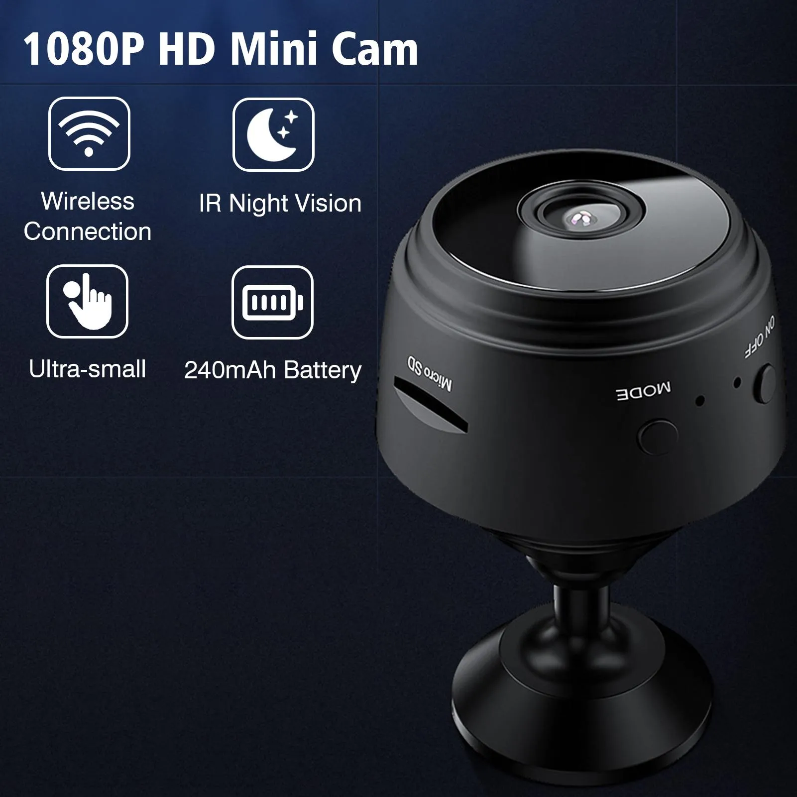 Anschlüsse WiFi Mini Kamera Video Cam Camcorder 1080p 150° Weitwinkel IR Nachtsicht Bewegungserkennung für Babyüberwachung Home Security