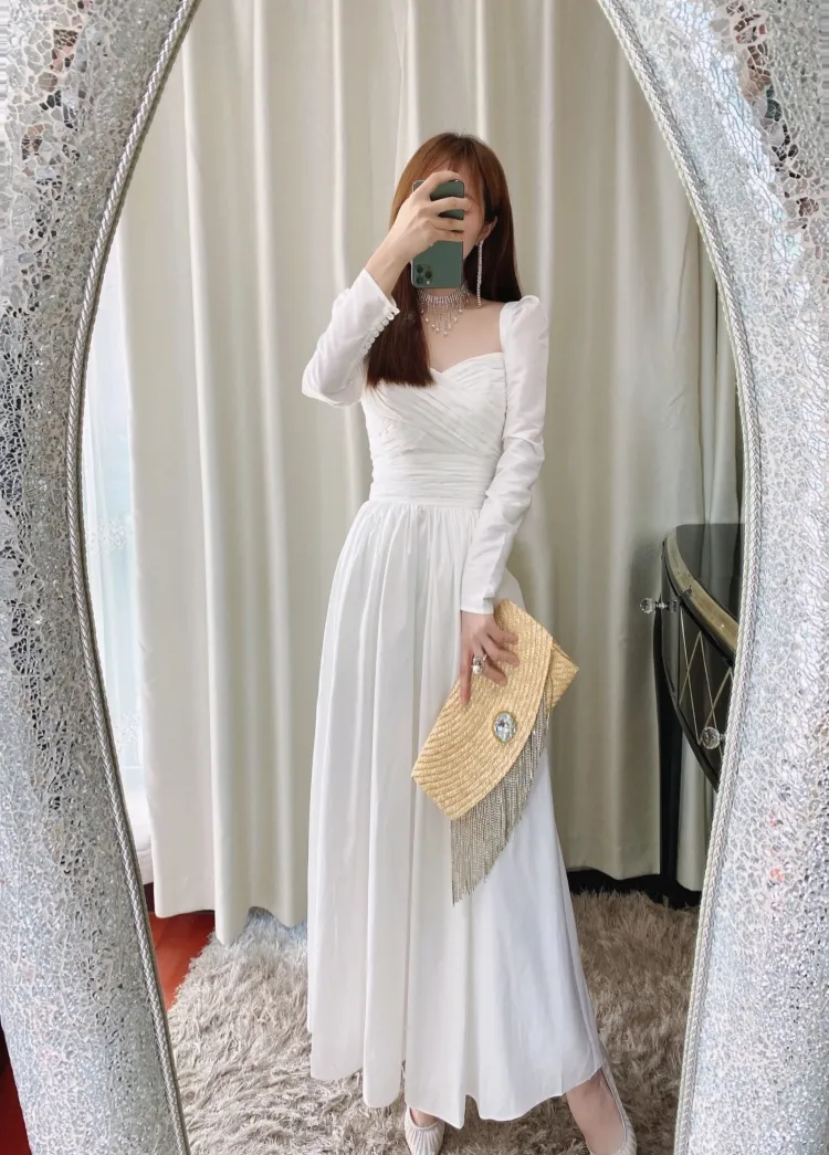 Maxi Dress Self Portrait White Long Sleeve Dress Maxi Dress Self