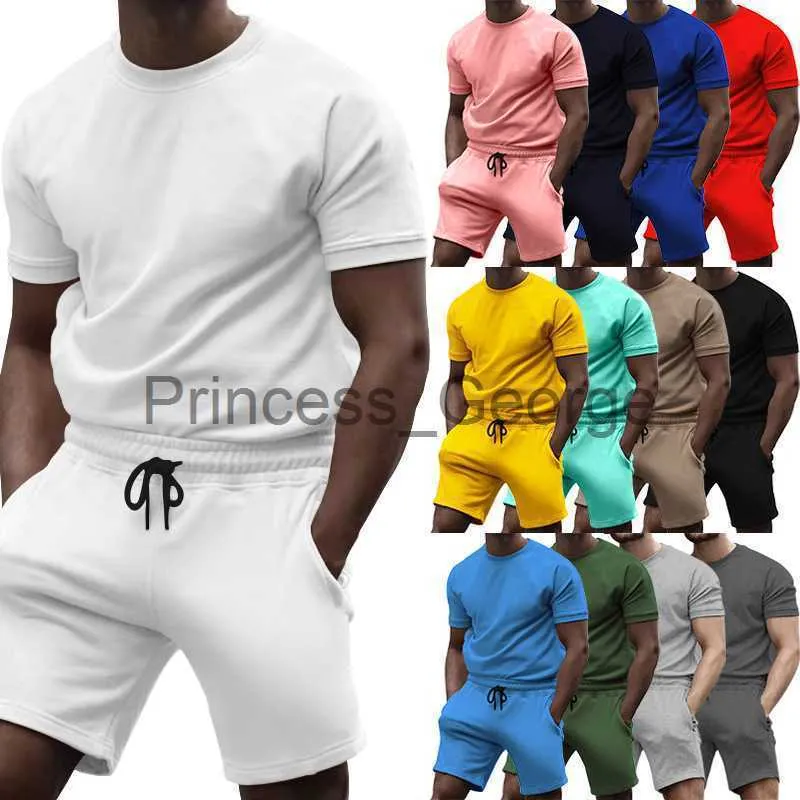 Tute da uomo Set per uomo Completo estivo Pantaloncini manica Fitness 2 pezzi Abbigliamento sportivo Maglietta casual Tuta aderente Bodybuilding Abbigliamento da palestra x0627