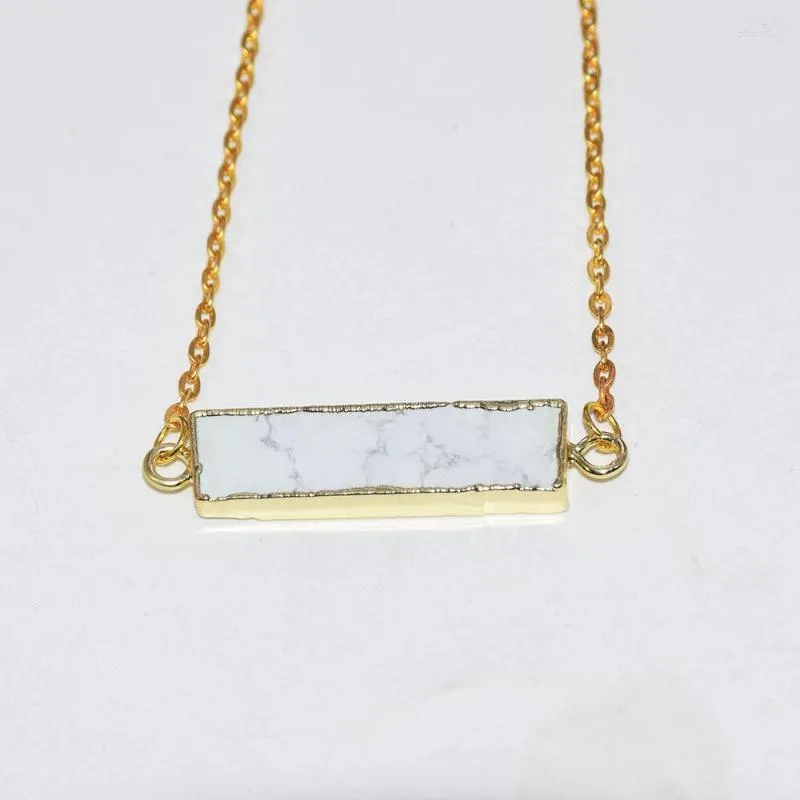 Pendentif Colliers Bijoux De Mode Naturel Blanc Howlite Pierre Chaîne Collier Femme 2023 Marbre Turquoises Rectangle Connecteur Pour Les Femmes