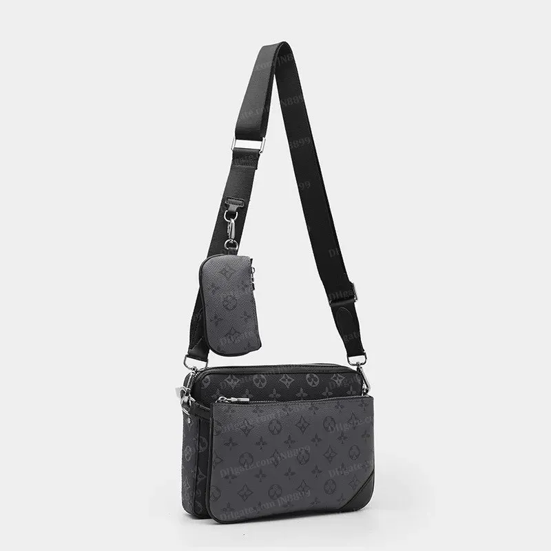 Lüks Tasarım Çantaları Erkekler 3adet Trio Deri Siyah Çiçekler Messenger Çanta Crossbody Çanta Alışveriş Çantası Düz Omuz Çantası Çanta Kadın Cüzdan Çanta Tote Çanta