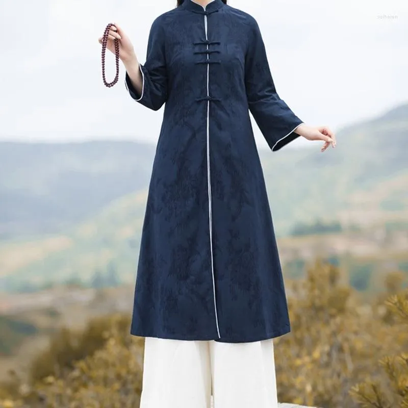 Vintage Chinese Qipao Long Chinese Robe Cotton Linen Vintage Chinese Qipao Long Chinese Robe Cotton Linen