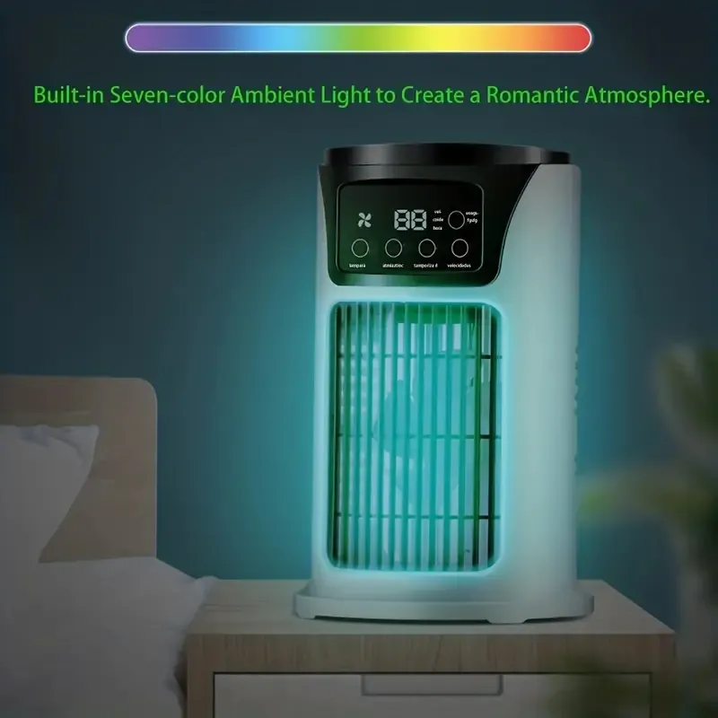 Condizionatore d'aria portatile Umidificatore Atmosfera Luce Ventilatore Condizionatore d'aria di raffreddamento USB, Funzione 3 in 1, Piccolo e leggero