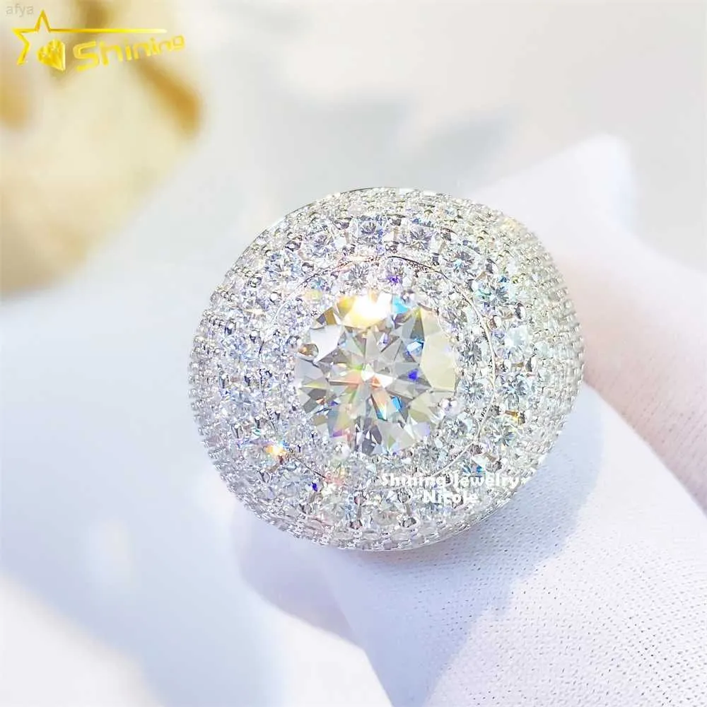 Nuovo anello Hip Hop ghiacciato in argento placcato oro con diamante Moissanite per uomo