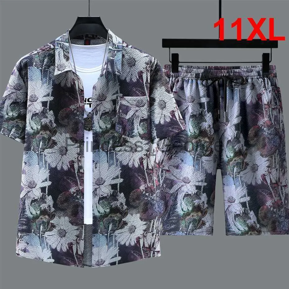 Tute da uomo Summer Beach Set Uomo Hip Hop Camicie Pantaloncini Plus Size 10XL 11XL Abiti hawaiani Maschili Streetwear Set Big Size 11XL 10XL x0627