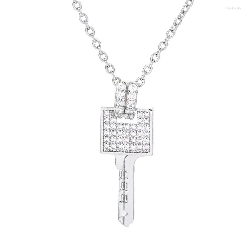 Pendant Necklaces EYIKA Creative Design Gold Silver Color Key Necklace For Women Men Inlaid Cubic Zirconia Long Chain Fashion Punk Jewelry