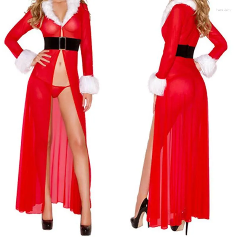 Damen-Nachtwäsche, weiblich, Weihnachten, langer Rock, Weihnachtsmann, Netzgarn, Perspektive, Kleid, Kostüm für Frauen, sexy Dessous, durchsichtige Netzspitze