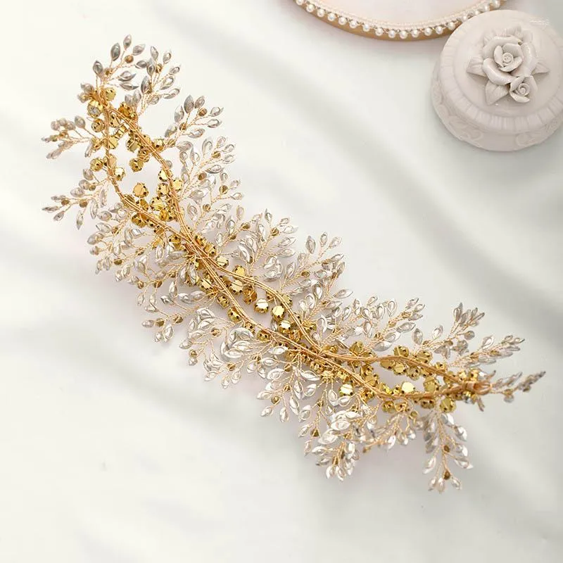 Hair Clips Luxury Jewelry Handmade Rhinestone Crystal Gold Color Leaf Headband Bridal Tiaras Headpiece Wedding Ornaments VL