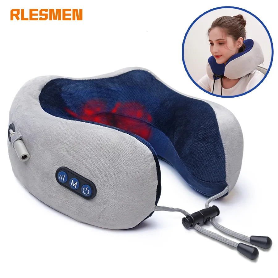 Massaging Neck Pillow with Heat and Vibration U Shaped Travel Pillow Electric Cervical Spine Massager for Car Airport Office and Siesta