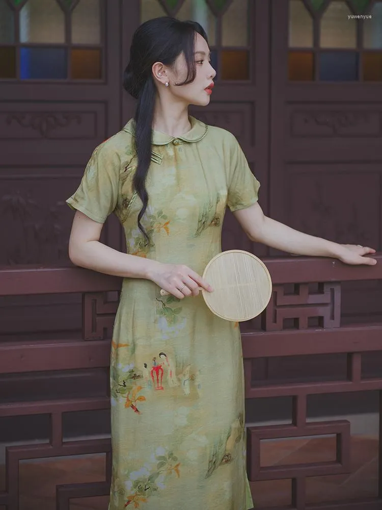 Etnik Giyim Geliştirilmiş Cheongsam Elbise Yaz Kız Mizaç Genç Stil Günlük Retro Çinli Kadın Hanfu