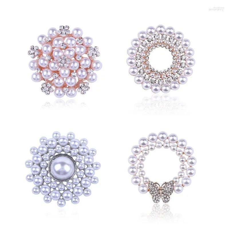 Broches Moda Imitação de Pérolas Strass Alfinete de Flor Redonda Bouquet Feminino Suéter Cachecol Acessórios Jóias para Casamento