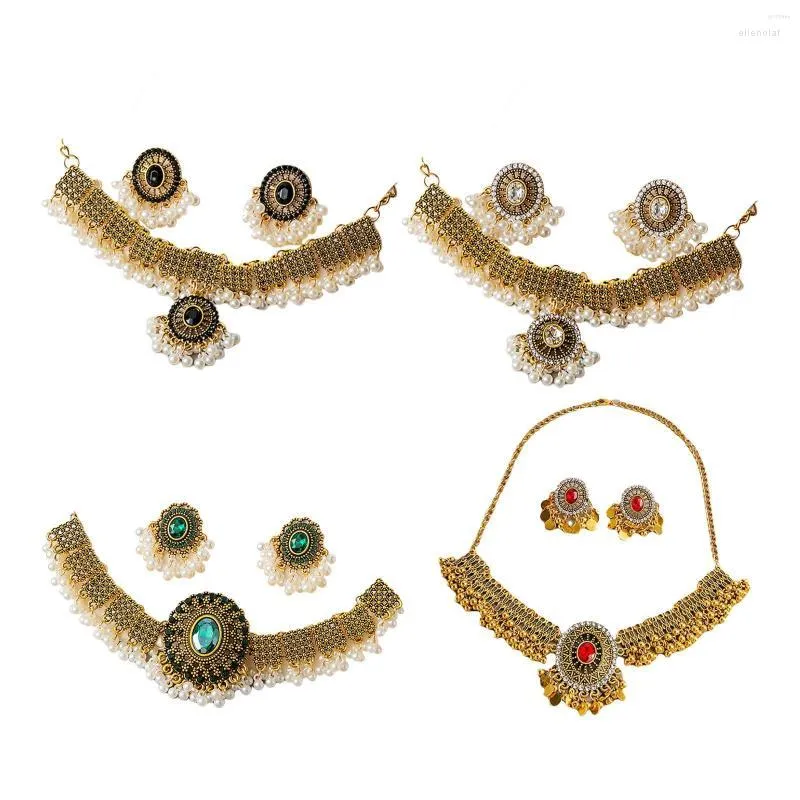 Tour de cou rétro collier boucle d'oreille ensemble cadeaux à la mode magnifique Vintage bijoux pendentif pour Banquet anniversaire mariées femmes