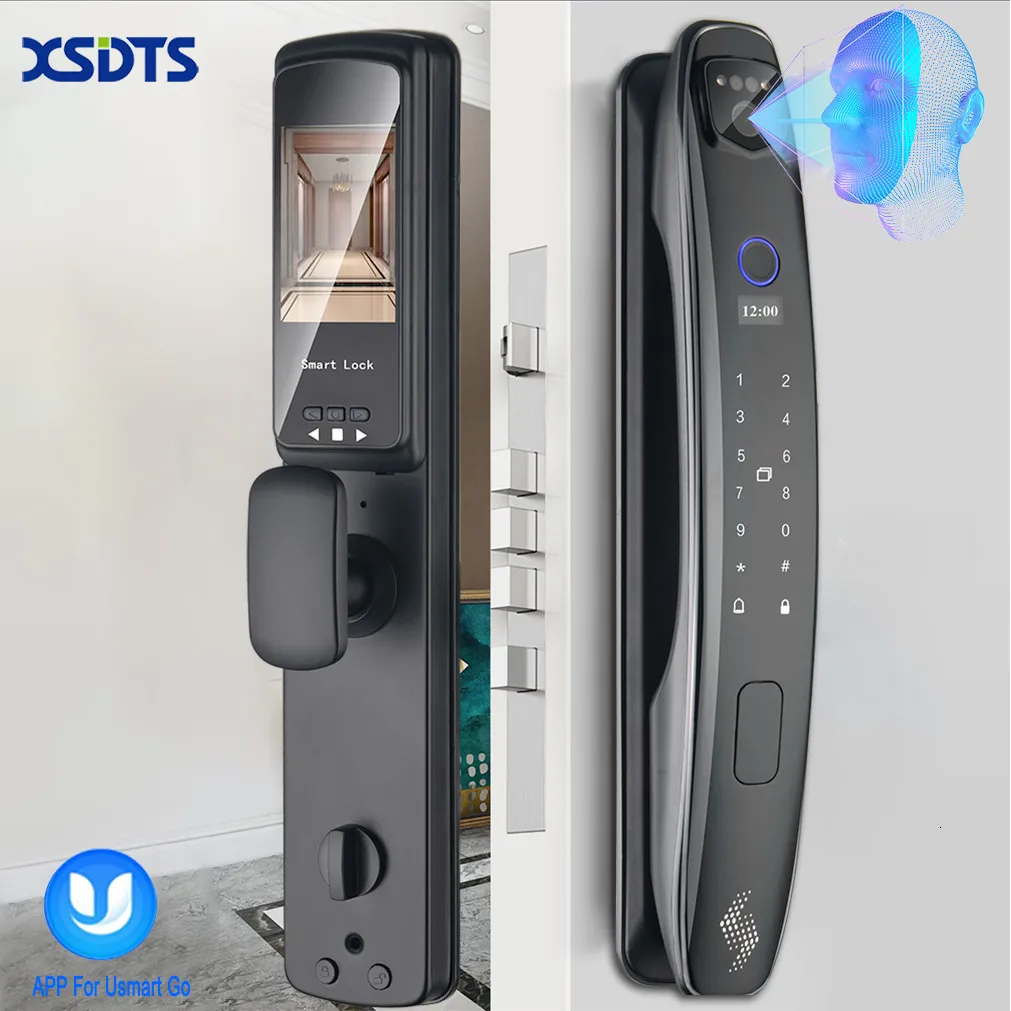 Door Locks 3D Face Smart Lock Security Camera Monitor Intelligent fingeravtryck Lösenord Biometrisk elektronisk nyckel Unlock Usmart Go 230626