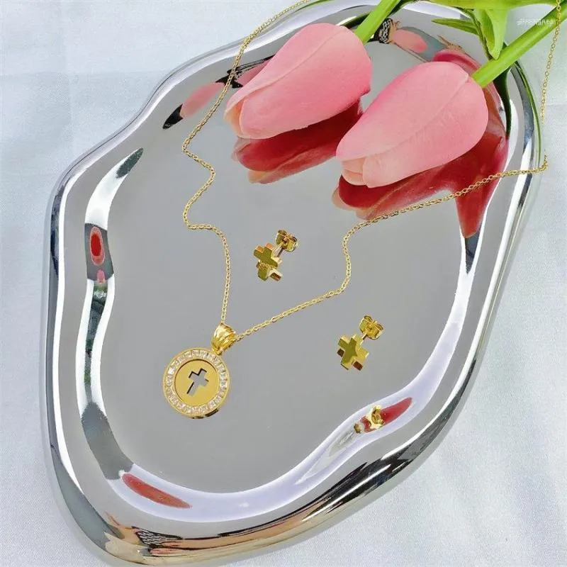 Collier boucles d'oreilles ensemble personnaliser haute qualité marque bijoux 18K Dubai plaqué or en acier inoxydable pendentif pour les femmes cadeau