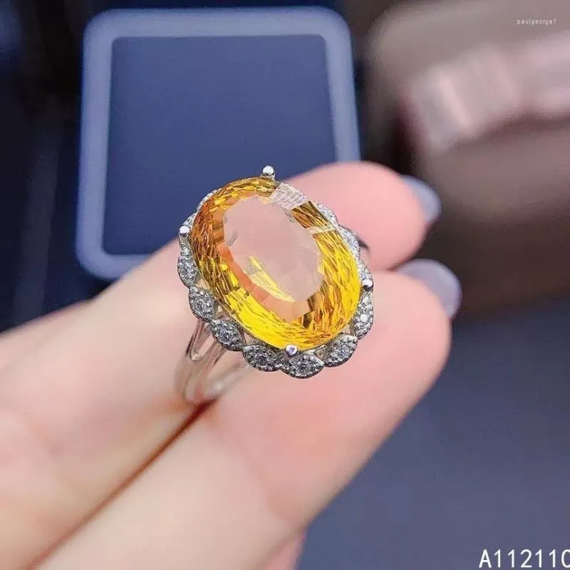 Bagues à grappes Bijoux exquis en argent sterling 925 incrustés d'une élégante bague en citrine à fleur ovale pour femme