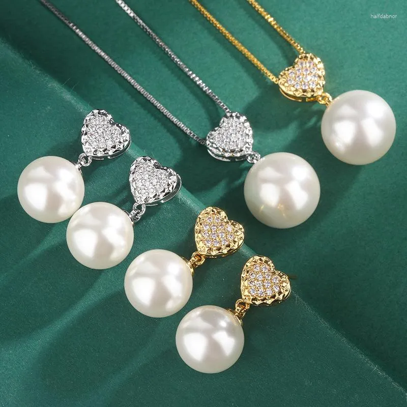 Halsband örhängen set vit pärla äkta naturligt sötvatten hoop örhänge hjärtformat kärlek hängande mode 2023 lyxiga smycken pärlor