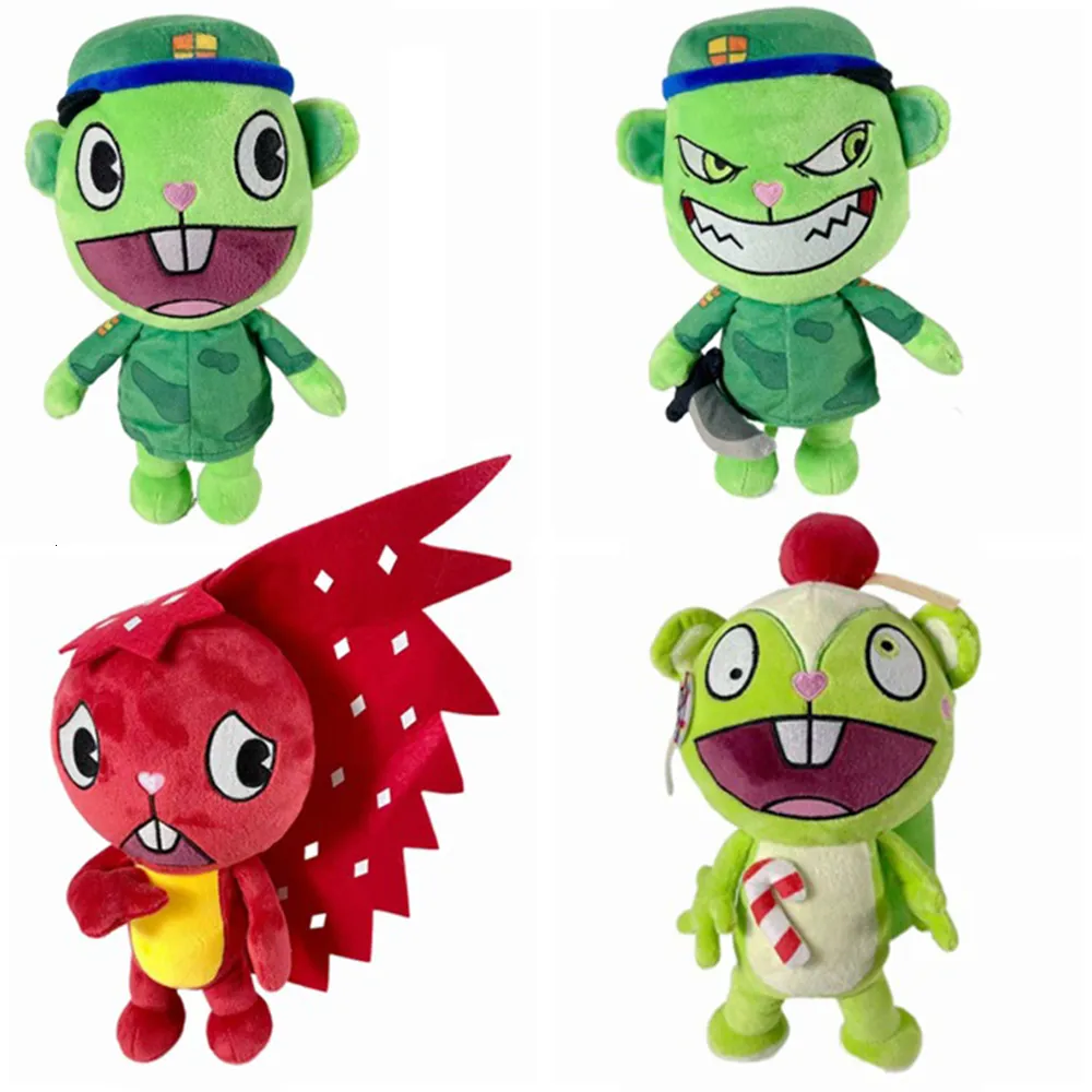 Plush Dolls 28cm HTF Happy Tree Friends Anime Happy Tree Friends Soldier Fliqpy Plush Toys Dolls Military Flipy Doll Plush Toy for Kids Gift 230626