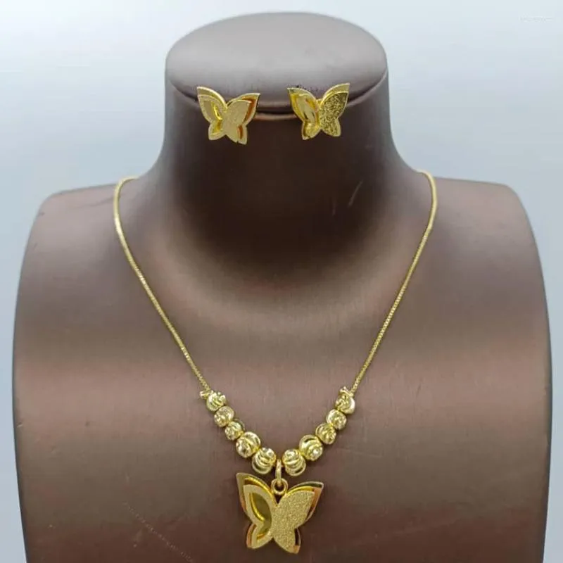 Collier boucles d'oreilles ensemble nigéria papillon africain et perles bijoux bohême Design couleur dorée bijoux cadeaux