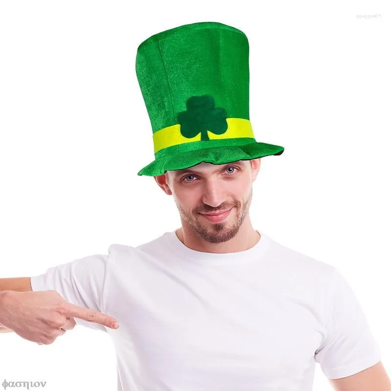 Bérets St. Patrick's Day Shamrock Green Velvet Top Hat Pour Hommes Femmes Party Favors Fighting Irish Leprechaun Costume Funny Hats Cosplay