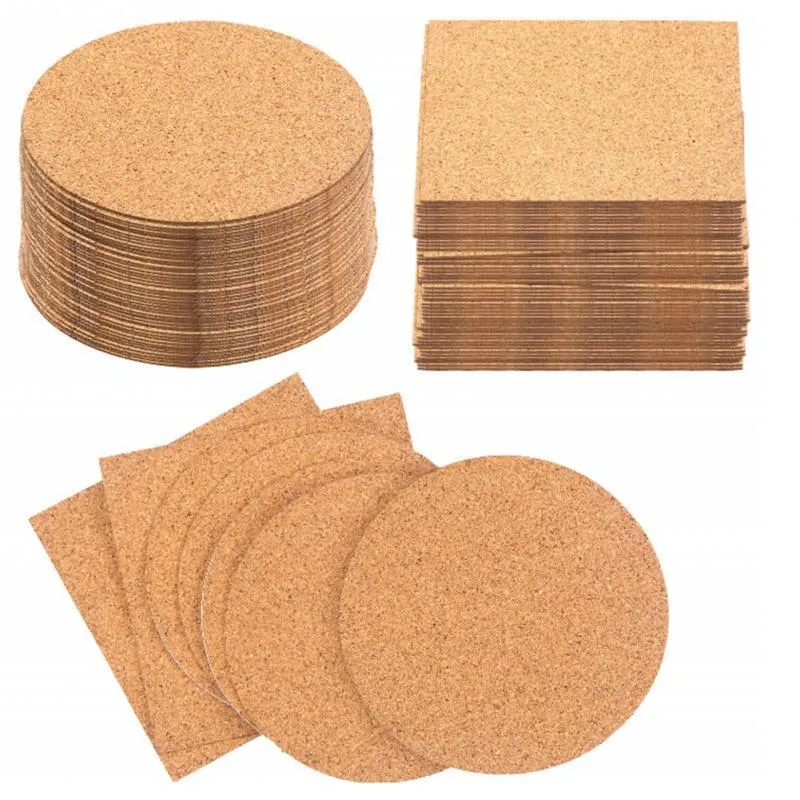 Tapis Tapis 50pcs Pad Réutilisable Boisson DIY Table Décor Cuisine Isolation Artisanat Carrés Rond Auto-Adhésif Liège Dessous De Verre Tasse Tapis Mini Conseil 230627