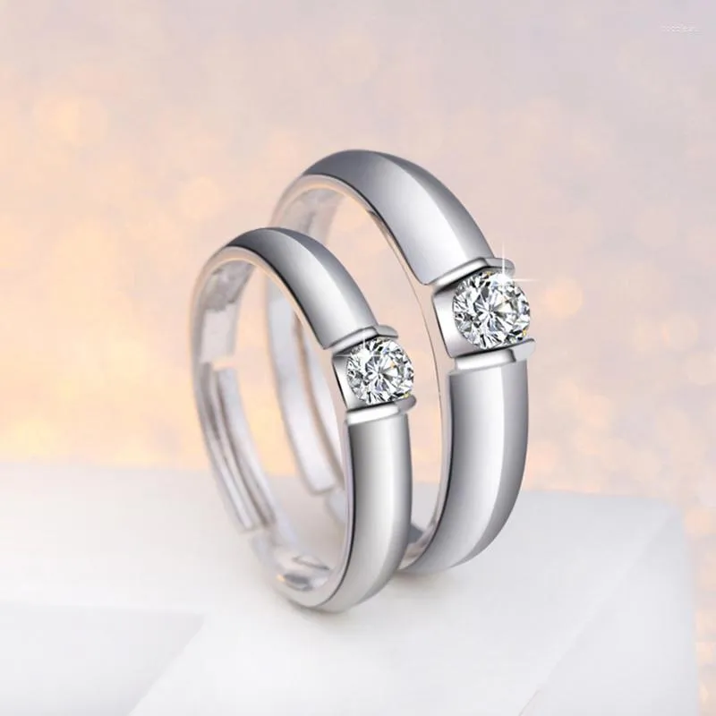 Pierścienie klastra 925 srebrny srebrny pierścień pary gładki szczotkowany cyrkon inkrustowani biżuteria High-end mężczyźni i kobiety