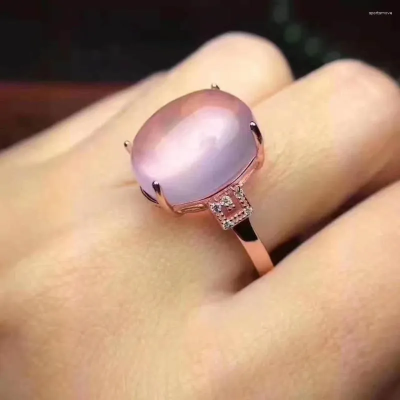 Cluster Anneaux Natural et Real Rose Quartz Luxury Ring Gemstone 925 Bijoux fins en argent sterling