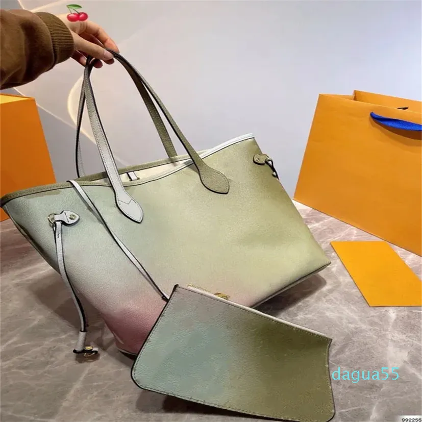 Rainbow Color Tote Bag akwarela skórzana damska projektant Crossbody z torebką torebki portfela woreczki