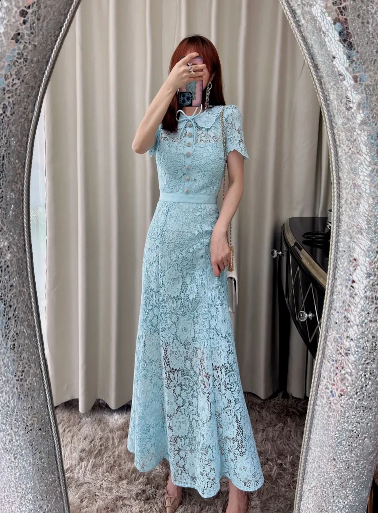 white christmas dresses Nox Anabel Sequin Lace Prom Dress with Matching Gloves Light Blue / 4 main image 0