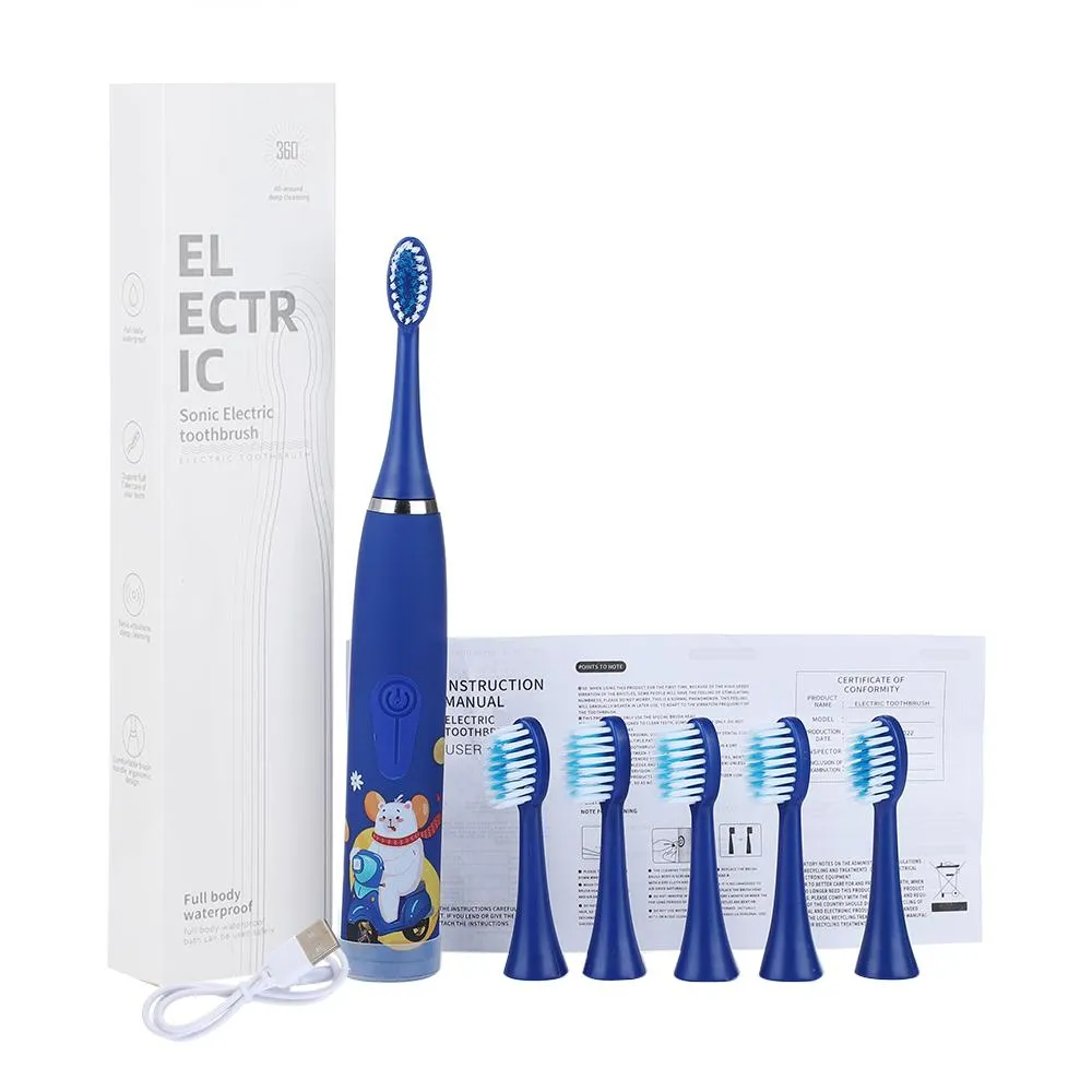 Appliances Children's Electric Ultrasonic Tooth Brush Soft Bistled Cartoon 4 Mode IPX6 Waterdichte tanden Preventie Bedernelijke reiniger USB -lading