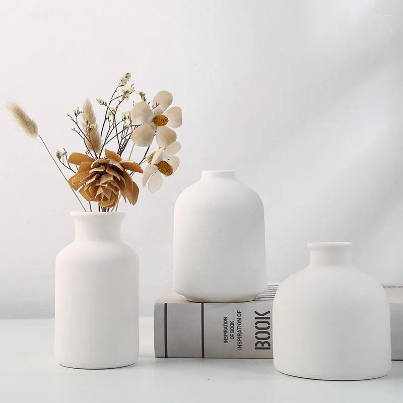 Wazony 3PC/zestaw białych ceramiki wazon ins Ceramiczny kwiat akcesoria do dekoracji domowej suchy stół butelki dekoracje en ceramiczne