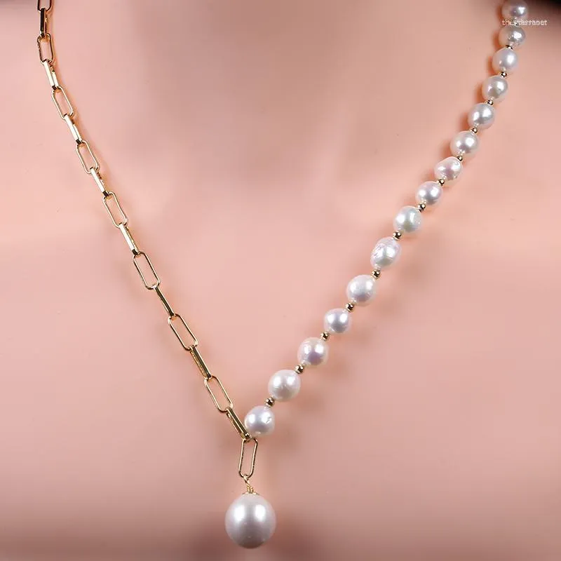 Chaînes en gros cuivre pomme de terre perle d'eau douce collier bijoux