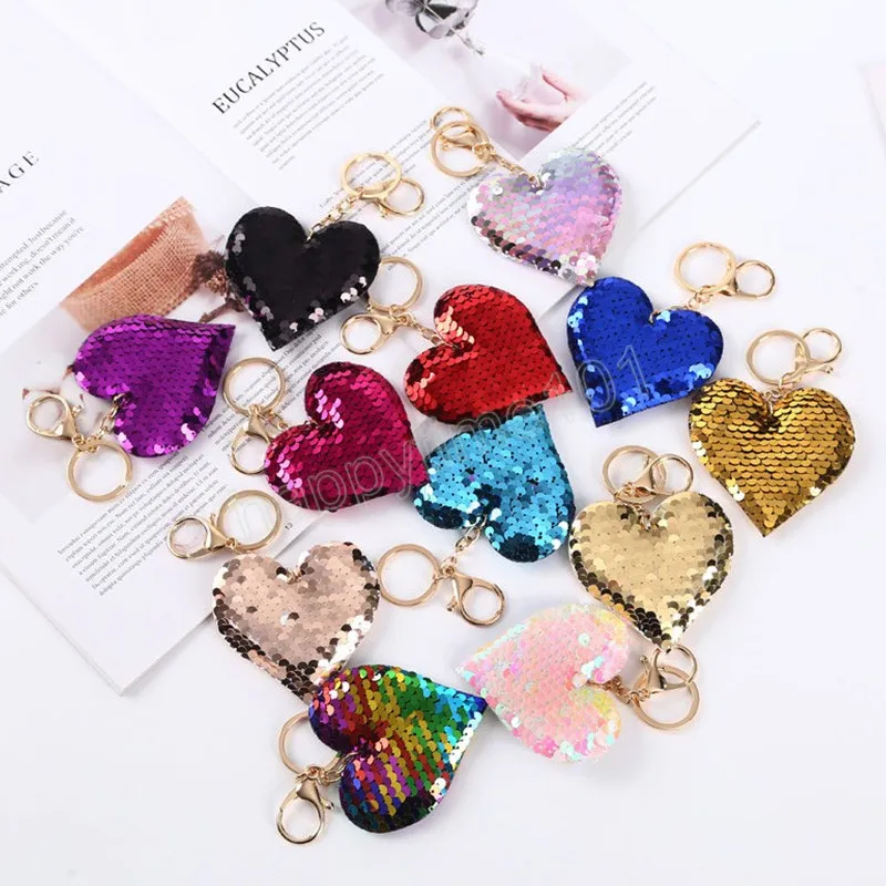 Shiny Sequins Keychain Cute Heart-shaped Key Rings Holder Purses Bags Cars Keys Pendants Accessories Party Gifts For Women Girls