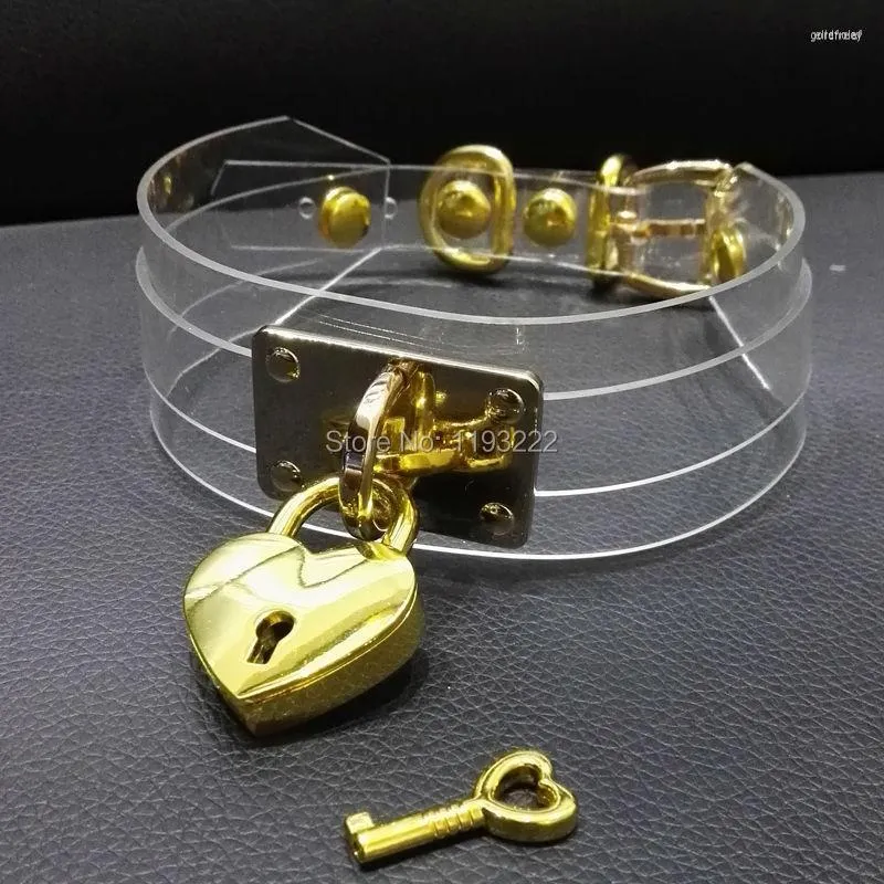 Choker handgjorda klara punk hajuku lager pvc dubbel remmar guld hjärta formad locakble nyckel krage hänglås halsband