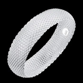 Kinitial 1Pcs 925 Jewelry Silver Mesh Bracelet, 925 silver Fashion Wide Waist Bangles Jewelry Small Web Knitting Bracelet Bijoux