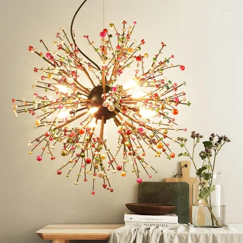 Chandeliers LukLoy Colored Pearls Dandelion Bedroom Suspension Cherry Blossoms Lamp Modern Creative Handmade Lights