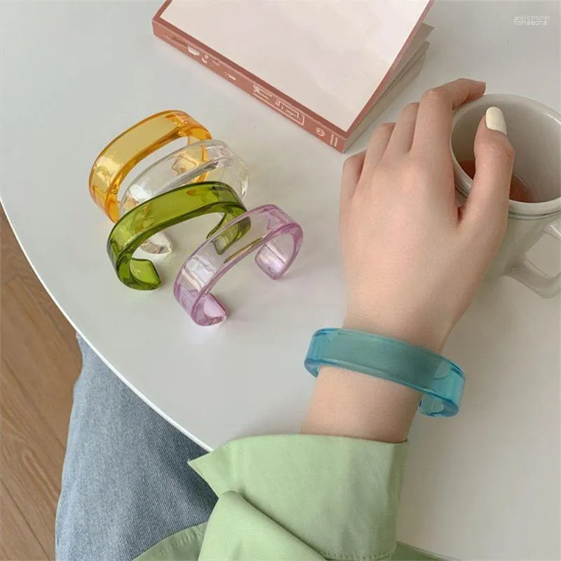 Brazalete colorido de resina acrílica, brazalete abierto Irregular, brazalete geométrico transparente para mujer, regalos de joyería