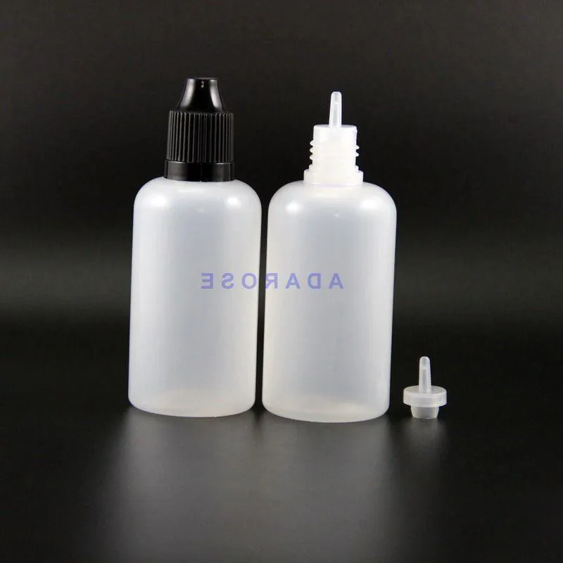 50 ML 100 Pezzi Flaconi contagocce in plastica LDPE con tappi e punte di sicurezza a prova di bambino E cig capezzolo lungo Txtow