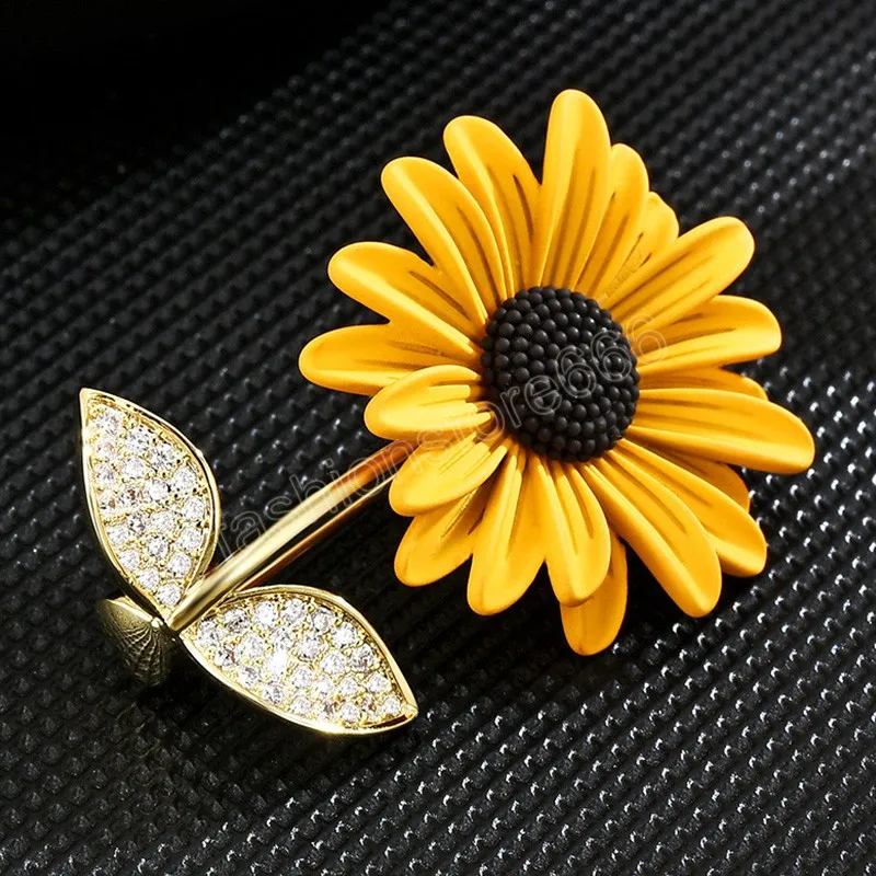 Broches de girassol com strass para mulheres, broches de charme de luxo, broches brilhantes, joias, broches de escritório, broches de escritório, presentes de casamento